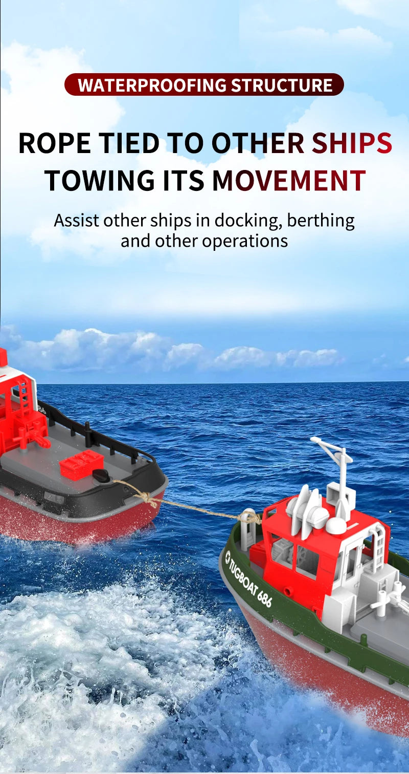 JIKEFUN 686 Rc Boat 2.4G 1/72 Powerful Dual Motor Long Range Wireless Electric Remote Control Tugboat Model Toys for Boys Gift