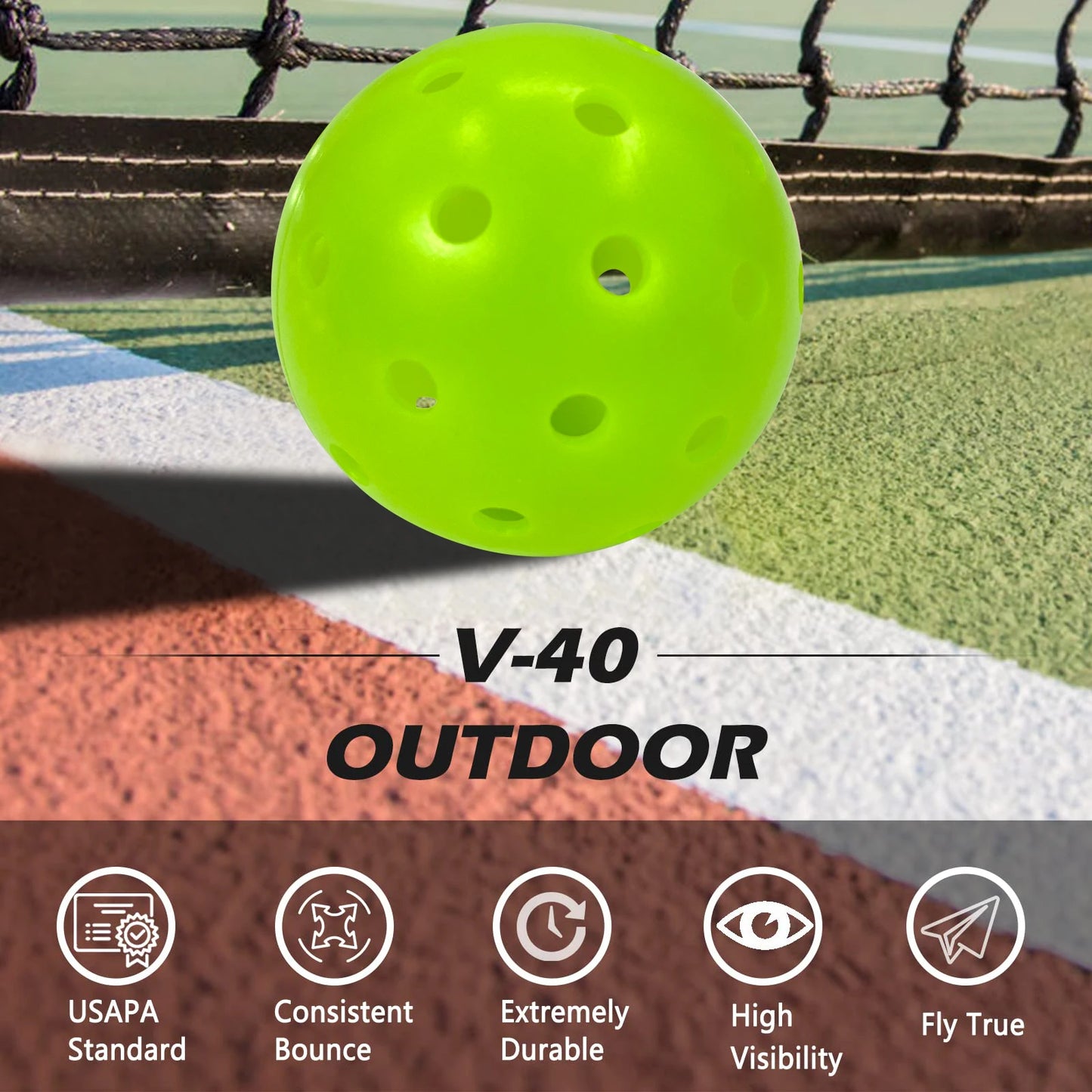 Balls Lime Green Pickleballs High Bounce True Flight, Durable