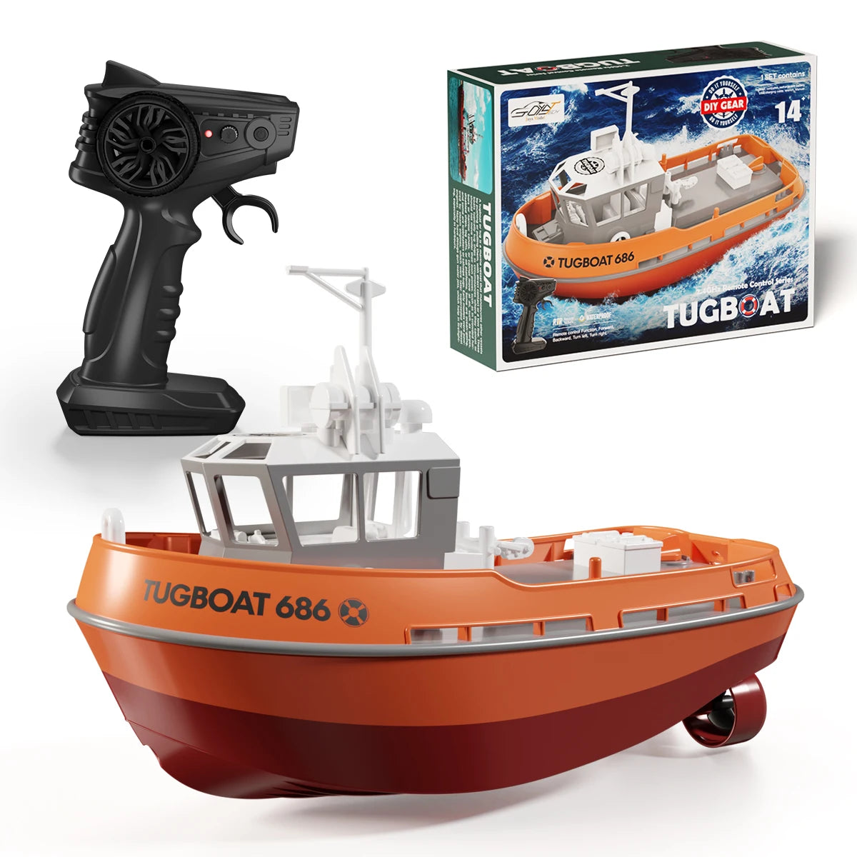 JIKEFUN 686 Rc Boat 2.4G 1/72 Powerful Dual Motor Long Range Wireless Electric Remote Control Tugboat Model Toys for Boys Gift
