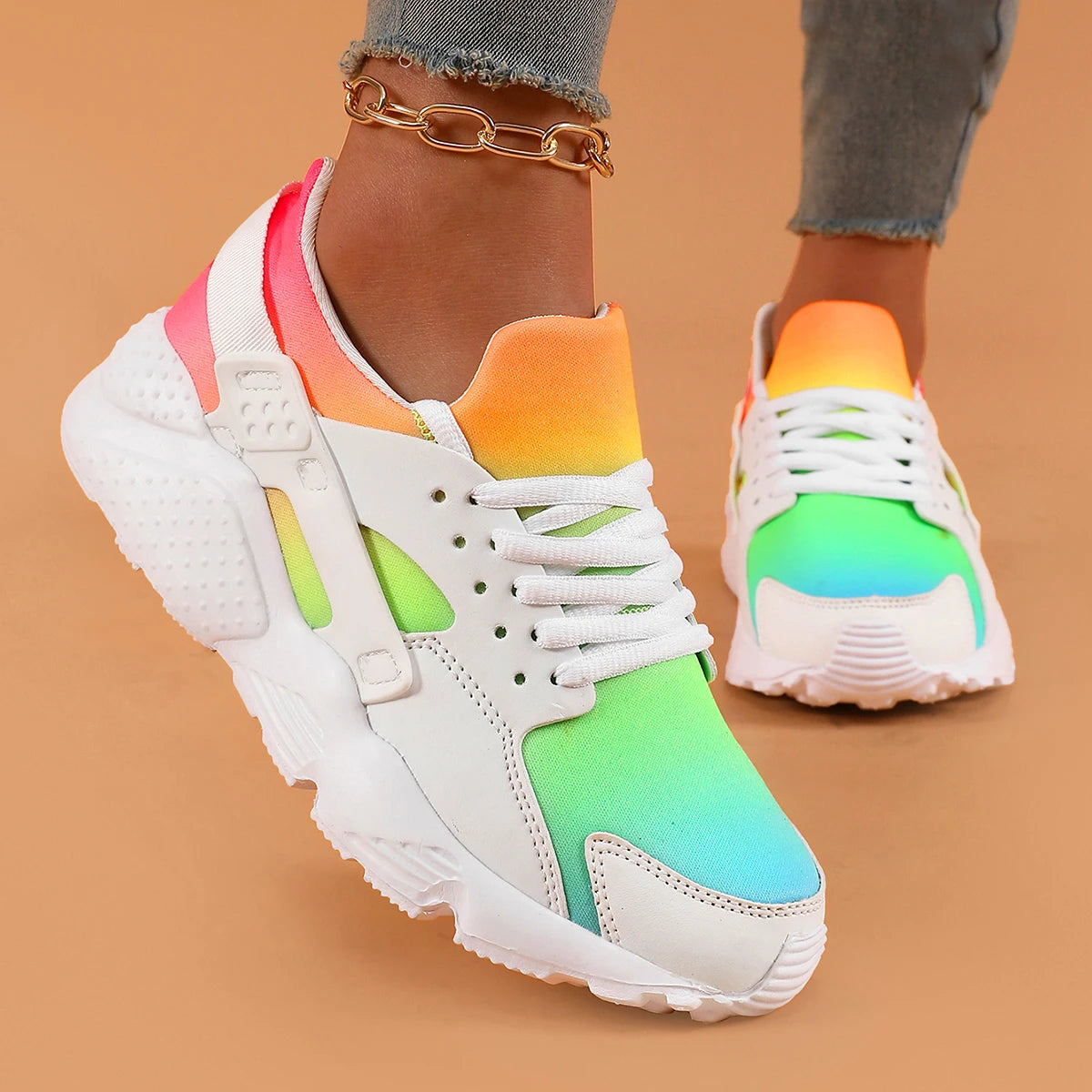 New Women Shoes Rainbow Colors Sneaker Wedges Female Women Vulcanize Shoes Breathable Confort Casual Ladies Shoes Tenis Feminino