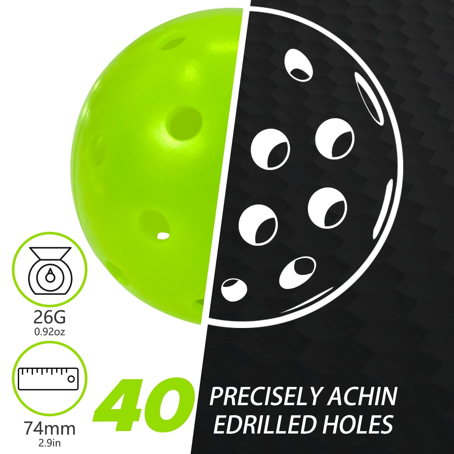 Balls Lime Green Pickleballs High Bounce True Flight, Durable