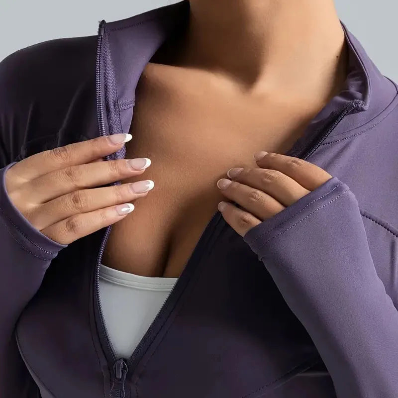Women's Zip-Up Running Jacket, Breathable Yoga Sportwear