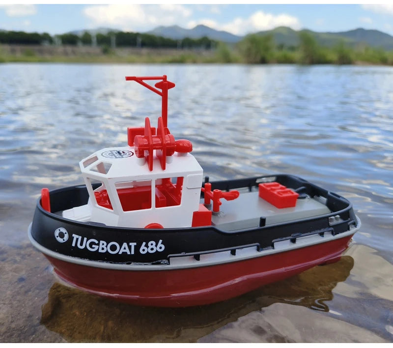 JIKEFUN 686 Rc Boat 2.4G 1/72 Powerful Dual Motor Long Range Wireless Electric Remote Control Tugboat Model Toys for Boys Gift