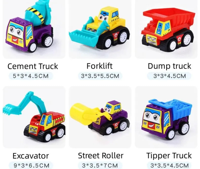 4/6Pcs Mini Inertial Pull Back Engineering Car Set Child Kids Cartoon Toys Birthday Gift