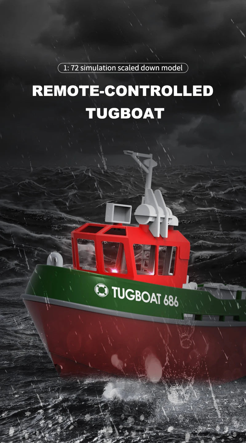 JIKEFUN 686 Rc Boat 2.4G 1/72 Powerful Dual Motor Long Range Wireless Electric Remote Control Tugboat Model Toys for Boys Gift