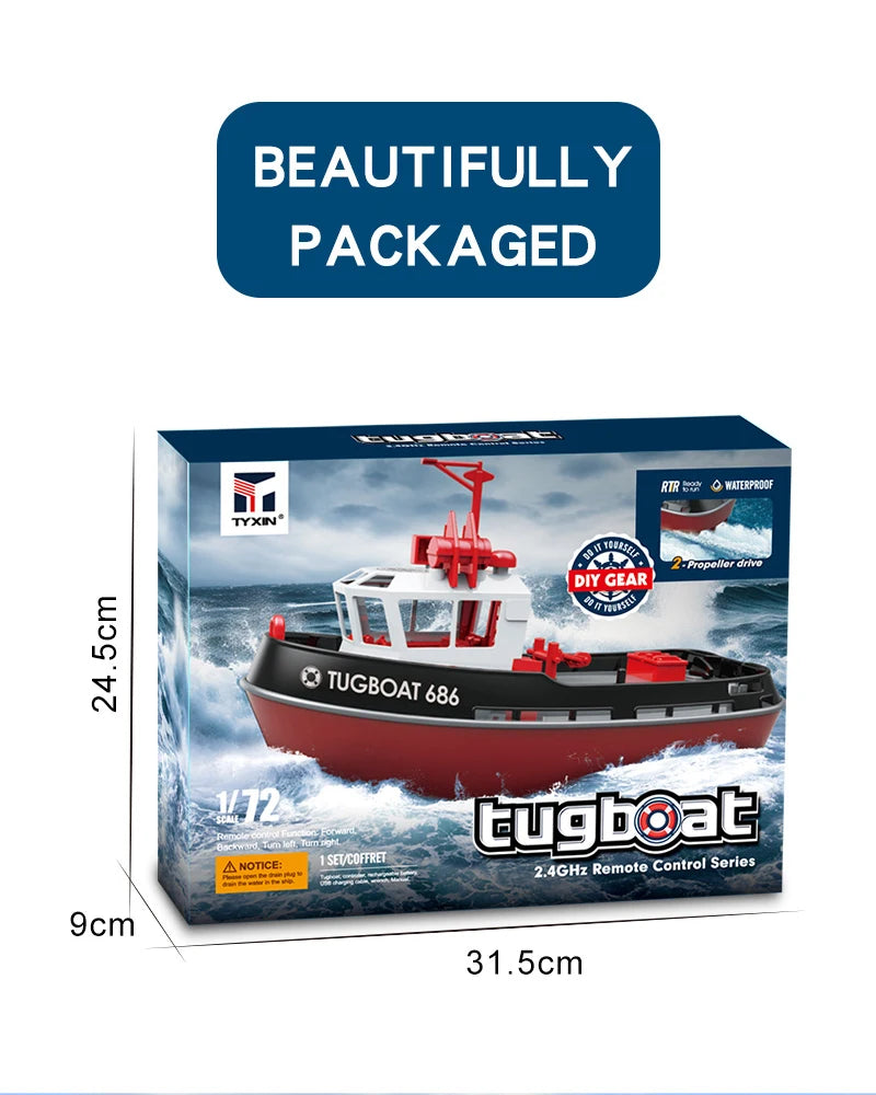JIKEFUN 686 Rc Boat 2.4G 1/72 Powerful Dual Motor Long Range Wireless Electric Remote Control Tugboat Model Toys for Boys Gift
