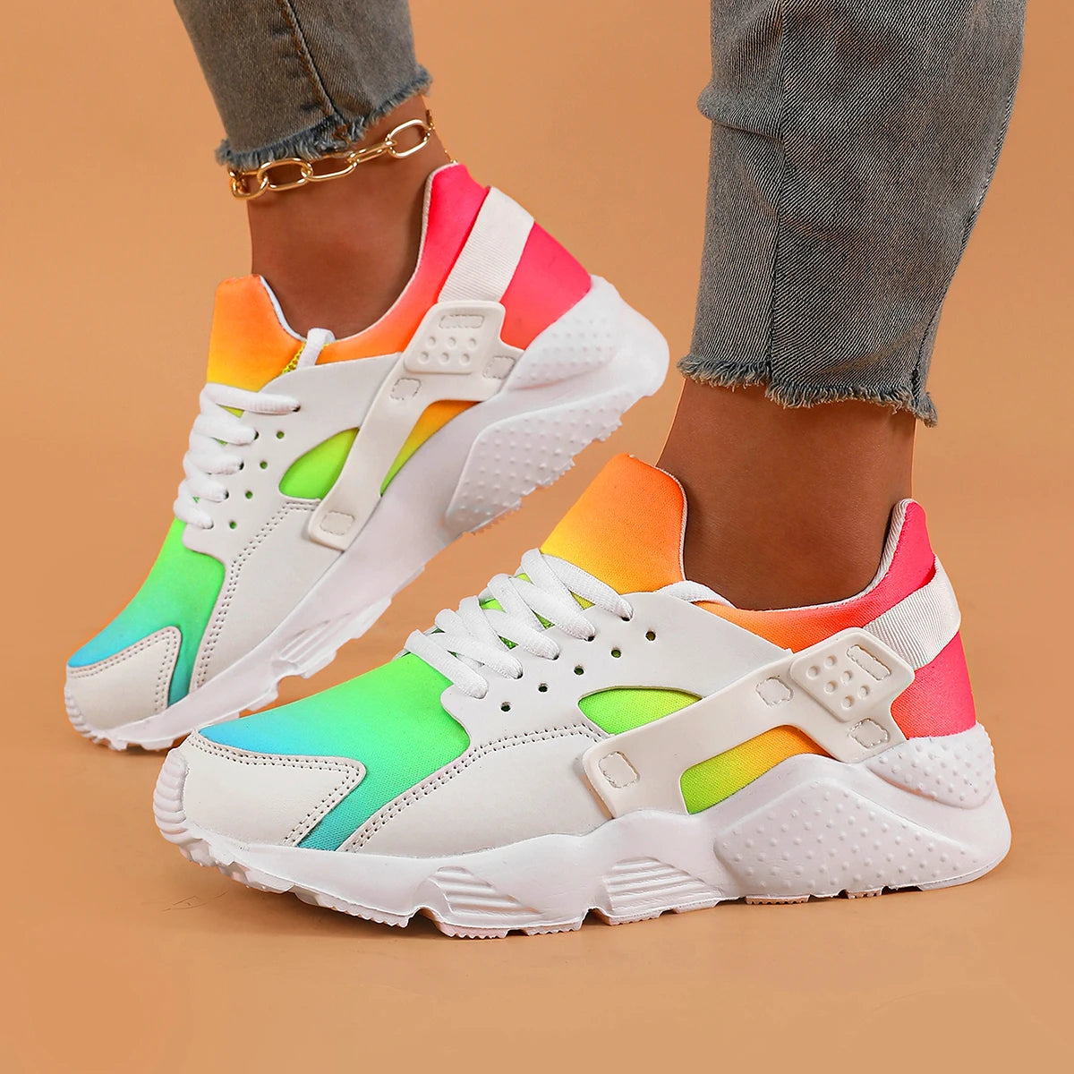 New Women Shoes Rainbow Colors Sneaker Wedges Female Women Vulcanize Shoes Breathable Confort Casual Ladies Shoes Tenis Feminino