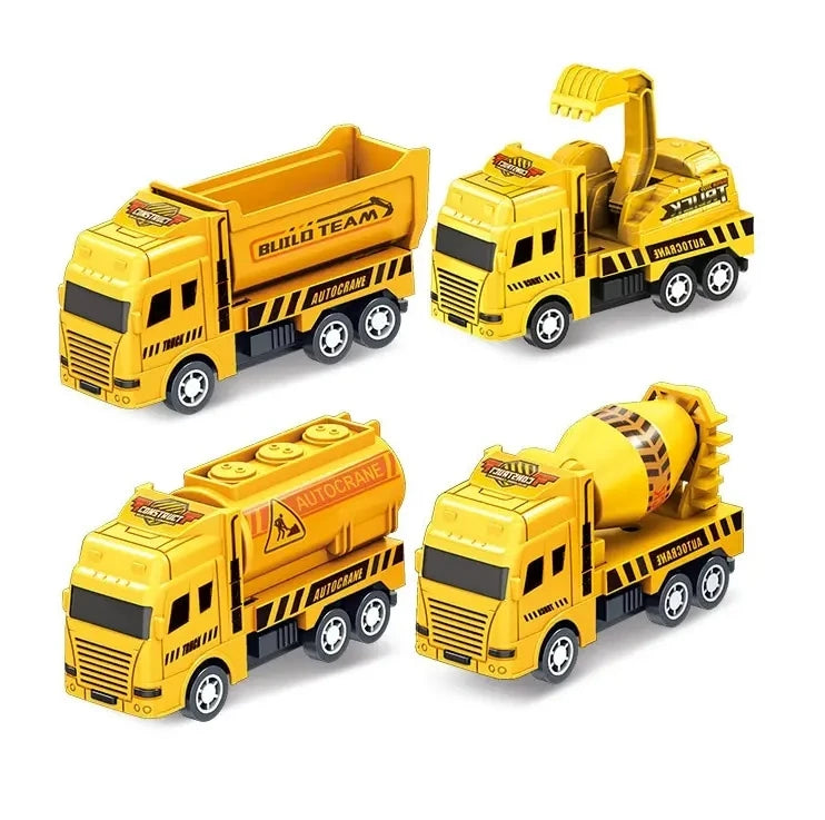 4/6Pcs Mini Inertial Pull Back Engineering Car Set Child Kids Cartoon Toys Birthday Gift