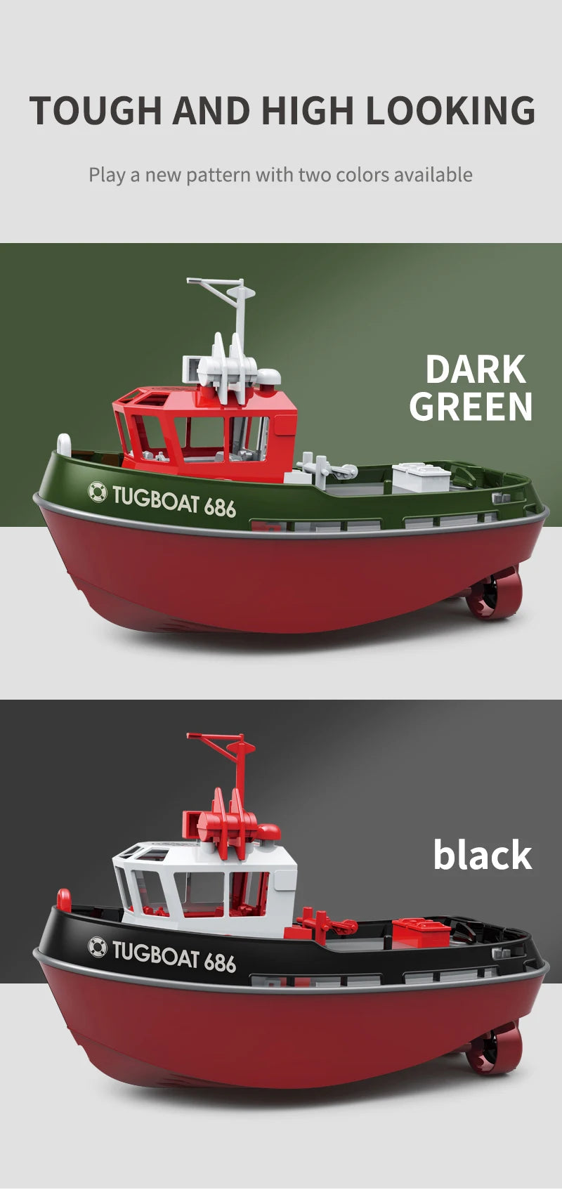 JIKEFUN 686 Rc Boat 2.4G 1/72 Powerful Dual Motor Long Range Wireless Electric Remote Control Tugboat Model Toys for Boys Gift