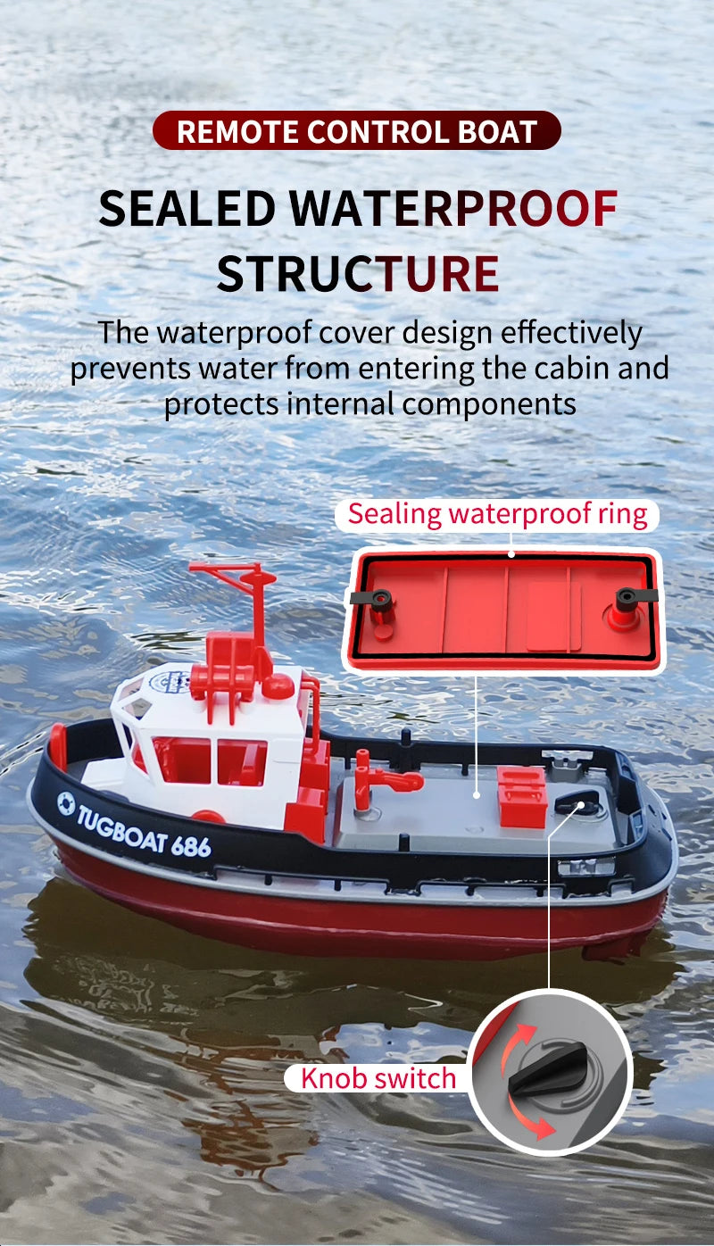 JIKEFUN 686 Rc Boat 2.4G 1/72 Powerful Dual Motor Long Range Wireless Electric Remote Control Tugboat Model Toys for Boys Gift