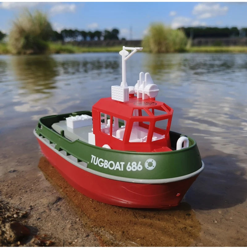 JIKEFUN 686 Rc Boat 2.4G 1/72 Powerful Dual Motor Long Range Wireless Electric Remote Control Tugboat Model Toys for Boys Gift