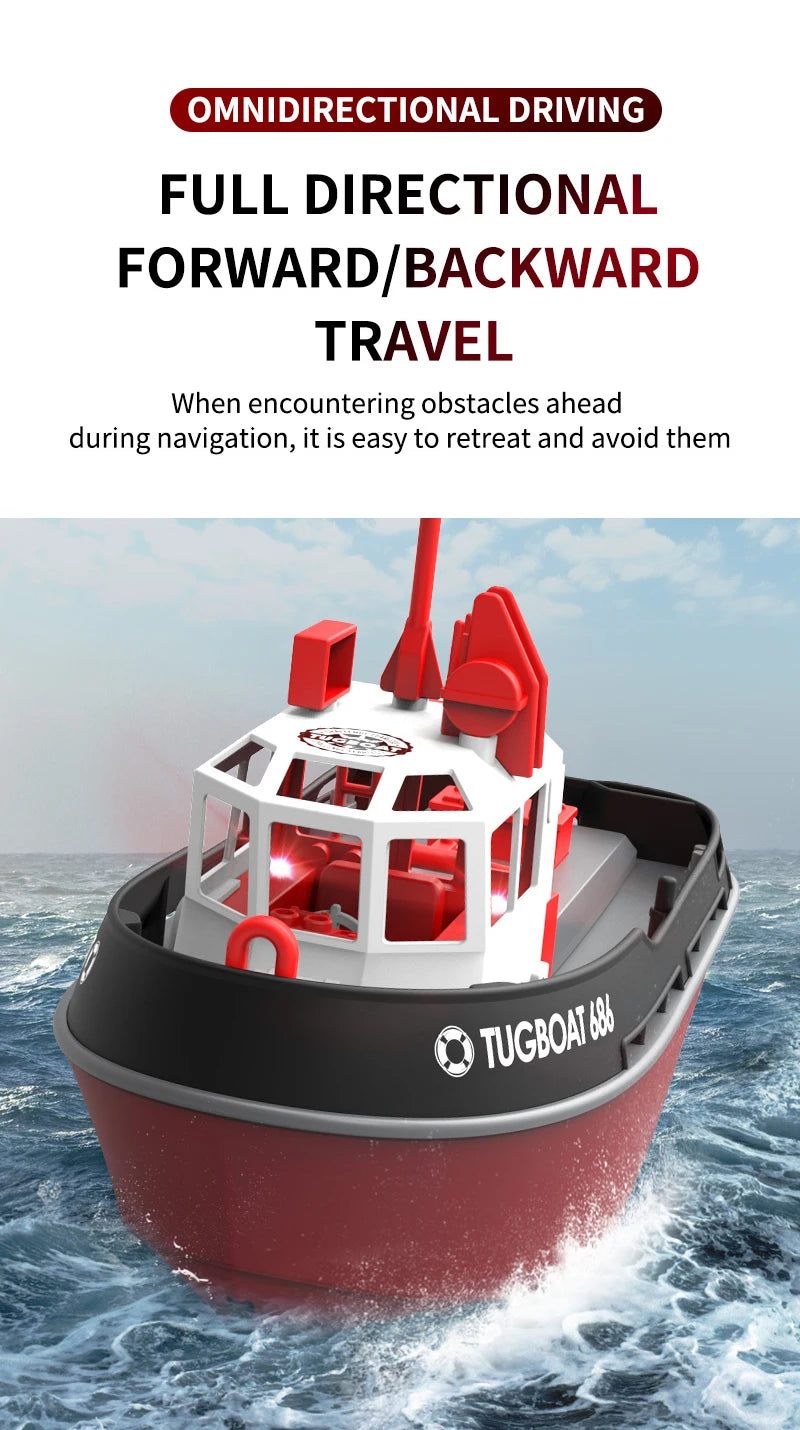 JIKEFUN 686 Rc Boat 2.4G 1/72 Powerful Dual Motor Long Range Wireless Electric Remote Control Tugboat Model Toys for Boys Gift