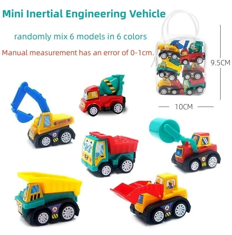 4/6Pcs Mini Inertial Pull Back Engineering Car Set Child Kids Cartoon Toys Birthday Gift