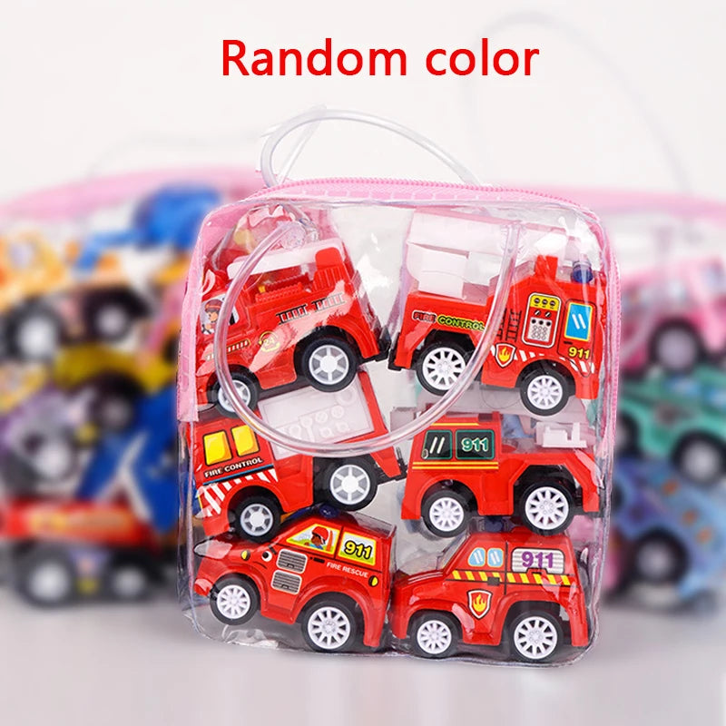 4/6Pcs Mini Inertial Pull Back Engineering Car Set Child Kids Cartoon Toys Birthday Gift