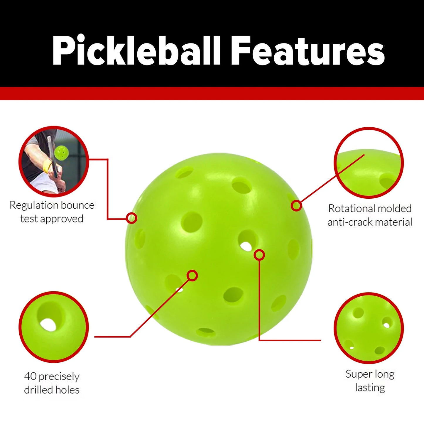 Balls Lime Green Pickleballs High Bounce True Flight, Durable