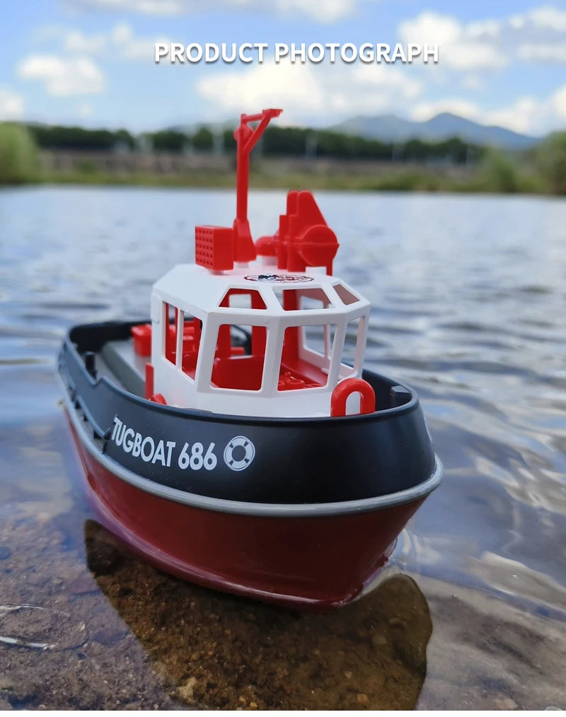 JIKEFUN 686 Rc Boat 2.4G 1/72 Powerful Dual Motor Long Range Wireless Electric Remote Control Tugboat Model Toys for Boys Gift