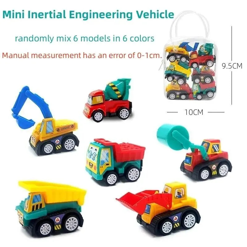 4/6Pcs Mini Inertial Pull Back Engineering Car Set Child Kids Cartoon Toys Birthday Gift