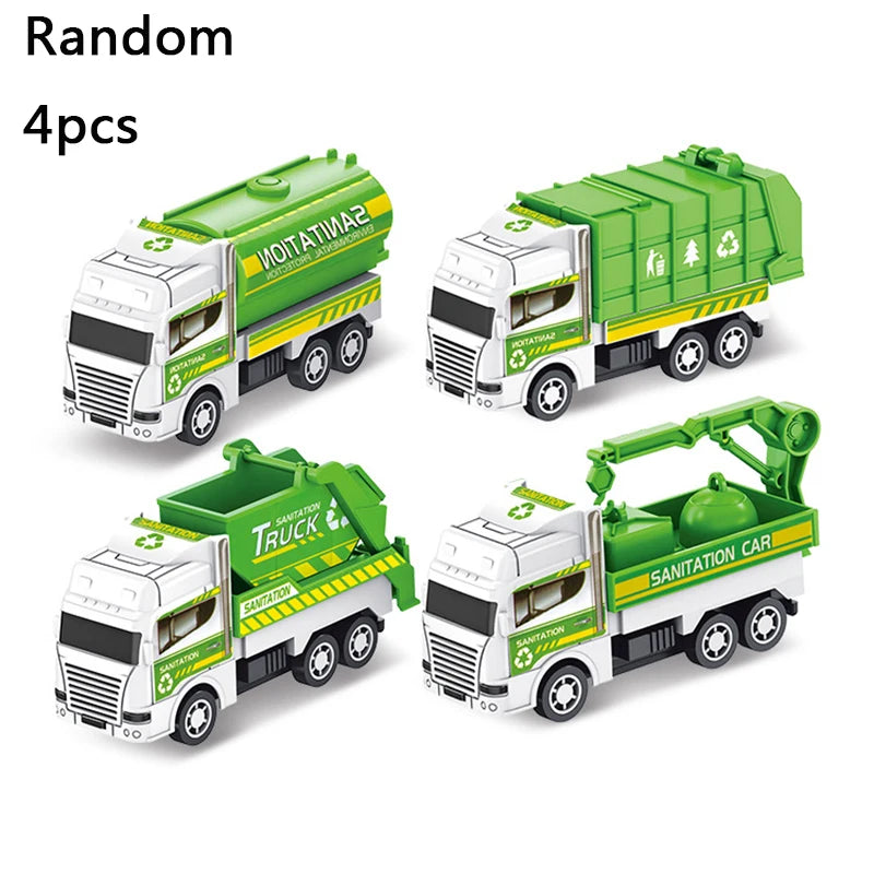 4/6Pcs Mini Inertial Pull Back Engineering Car Set Child Kids Cartoon Toys Birthday Gift