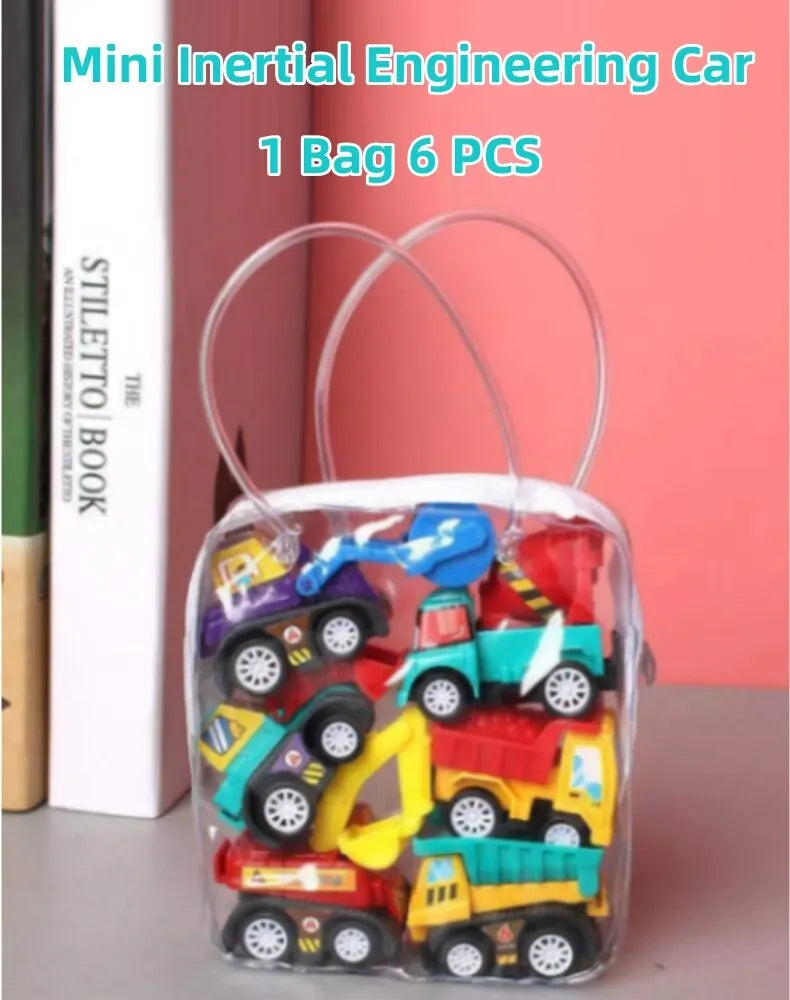 4/6Pcs Mini Inertial Pull Back Engineering Car Set Child Kids Cartoon Toys Birthday Gift