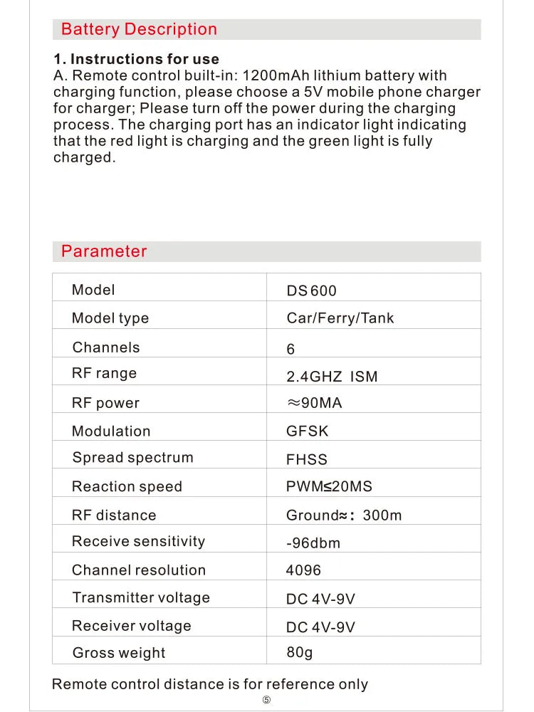 HOTRC DS-600 6CH 2.4GHz Radio System Transmitter Remote Controller with F-06A Channel Receiver for RC Boat