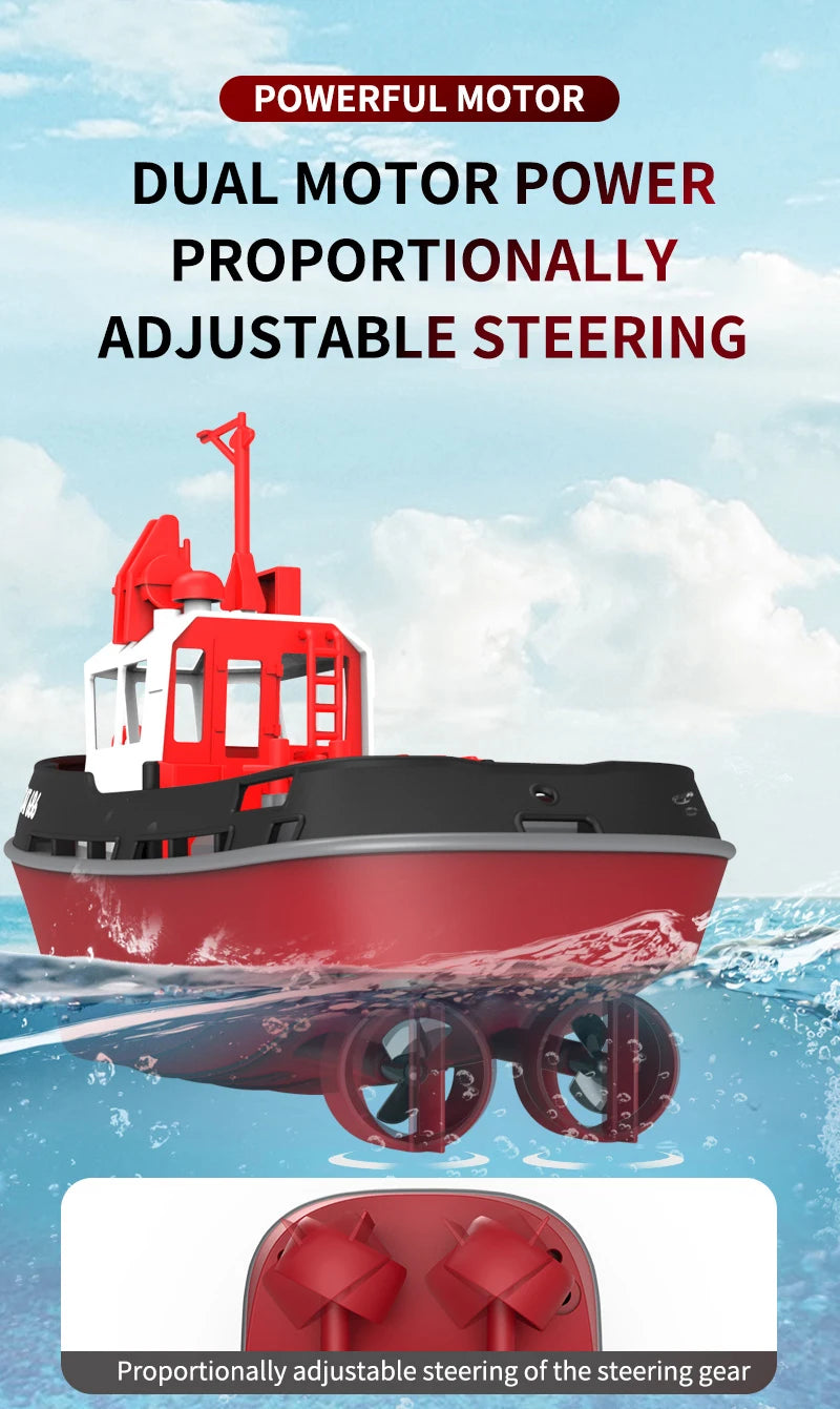 JIKEFUN 686 Rc Boat 2.4G 1/72 Powerful Dual Motor Long Range Wireless Electric Remote Control Tugboat Model Toys for Boys Gift