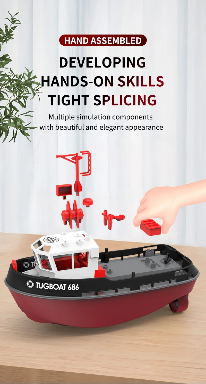 JIKEFUN 686 Rc Boat 2.4G 1/72 Powerful Dual Motor Long Range Wireless Electric Remote Control Tugboat Model Toys for Boys Gift
