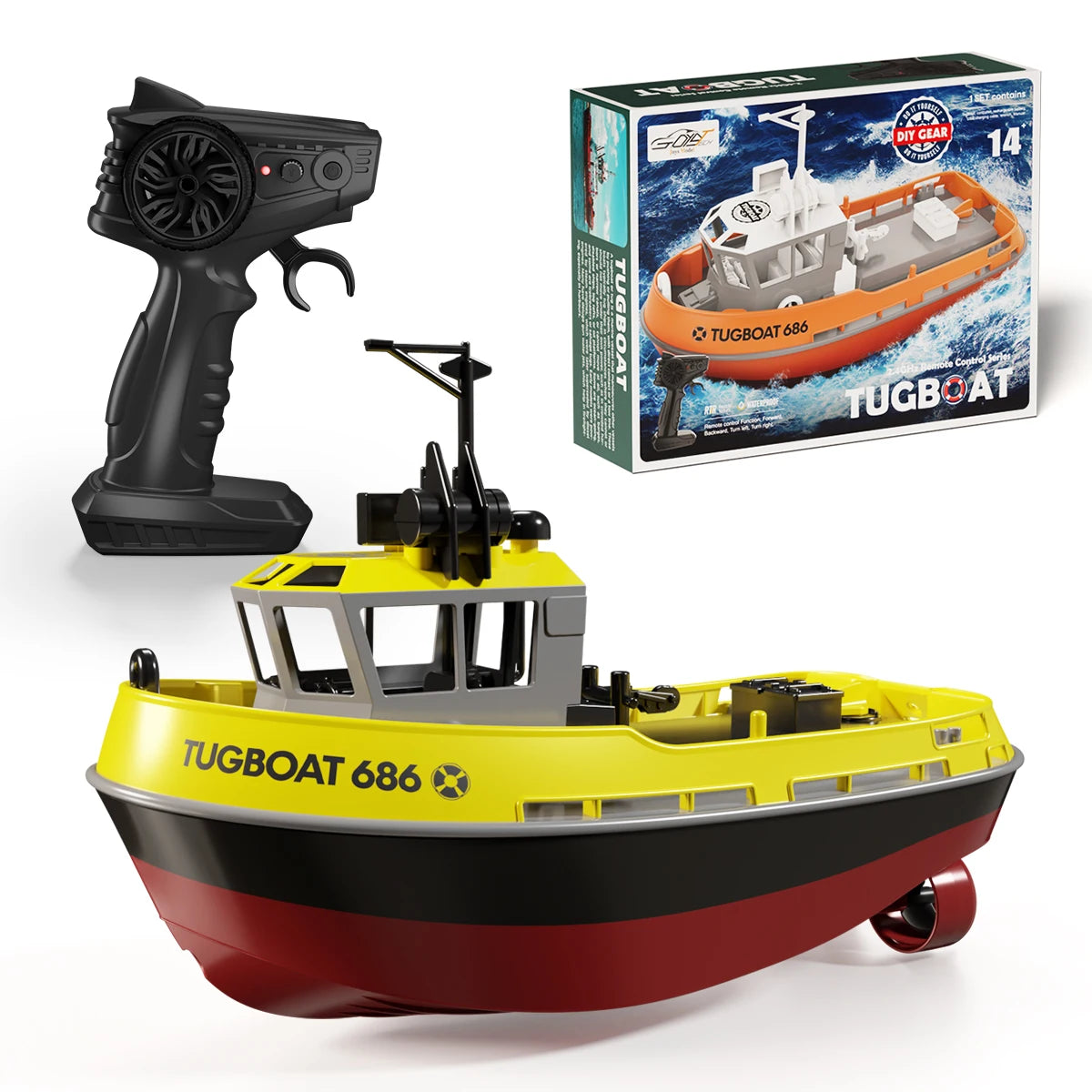 JIKEFUN 686 Rc Boat 2.4G 1/72 Powerful Dual Motor Long Range Wireless Electric Remote Control Tugboat Model  Toys for Boys Gift