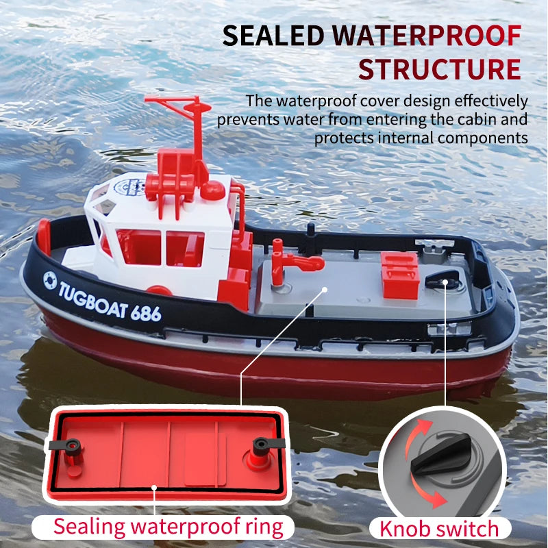 JIKEFUN 686 Rc Boat 2.4G 1/72 Powerful Dual Motor Long Range Wireless Electric Remote Control Tugboat Model  Toys for Boys Gift