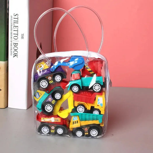 4/6Pcs Mini Inertial Pull Back Engineering Car Set Child Kids Cartoon Toys Birthday Gift