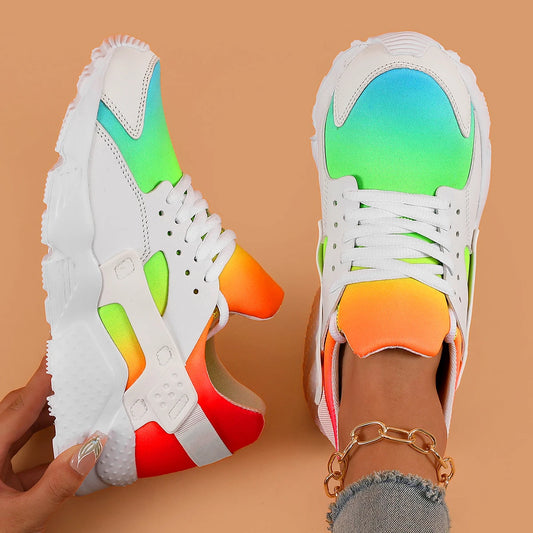 New Women Shoes Rainbow Colors Sneaker Wedges Female Women Vulcanize Shoes Breathable Confort Casual Ladies Shoes Tenis Feminino