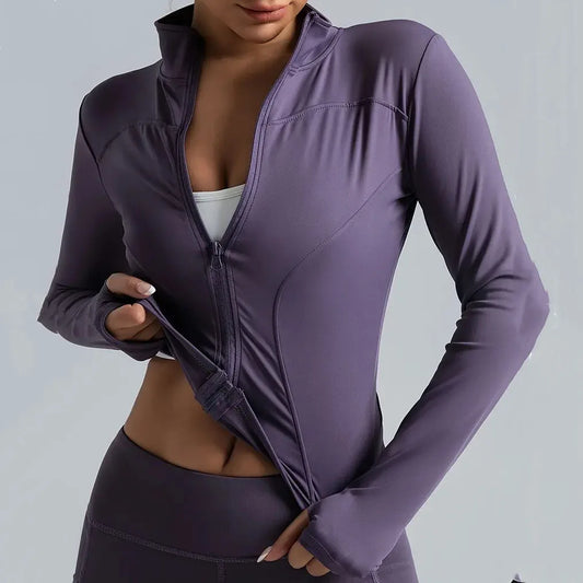 Women's Zip-Up Running Jacket, Breathable Yoga Sportwear