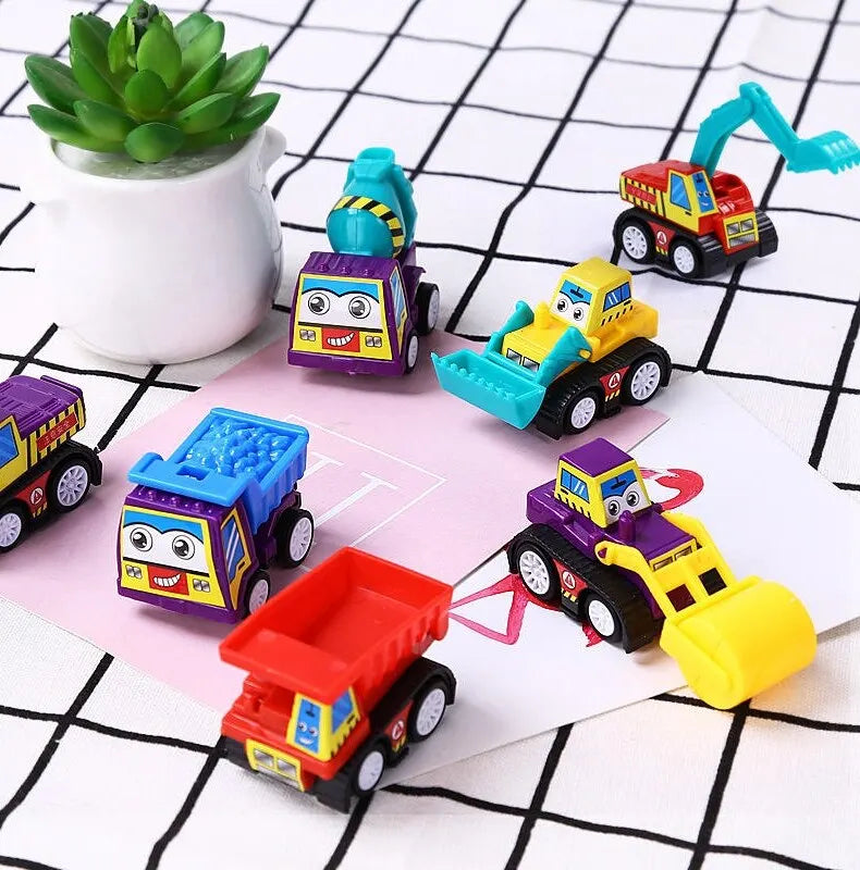 4/6Pcs Mini Inertial Pull Back Engineering Car Set Child Kids Cartoon Toys Birthday Gift