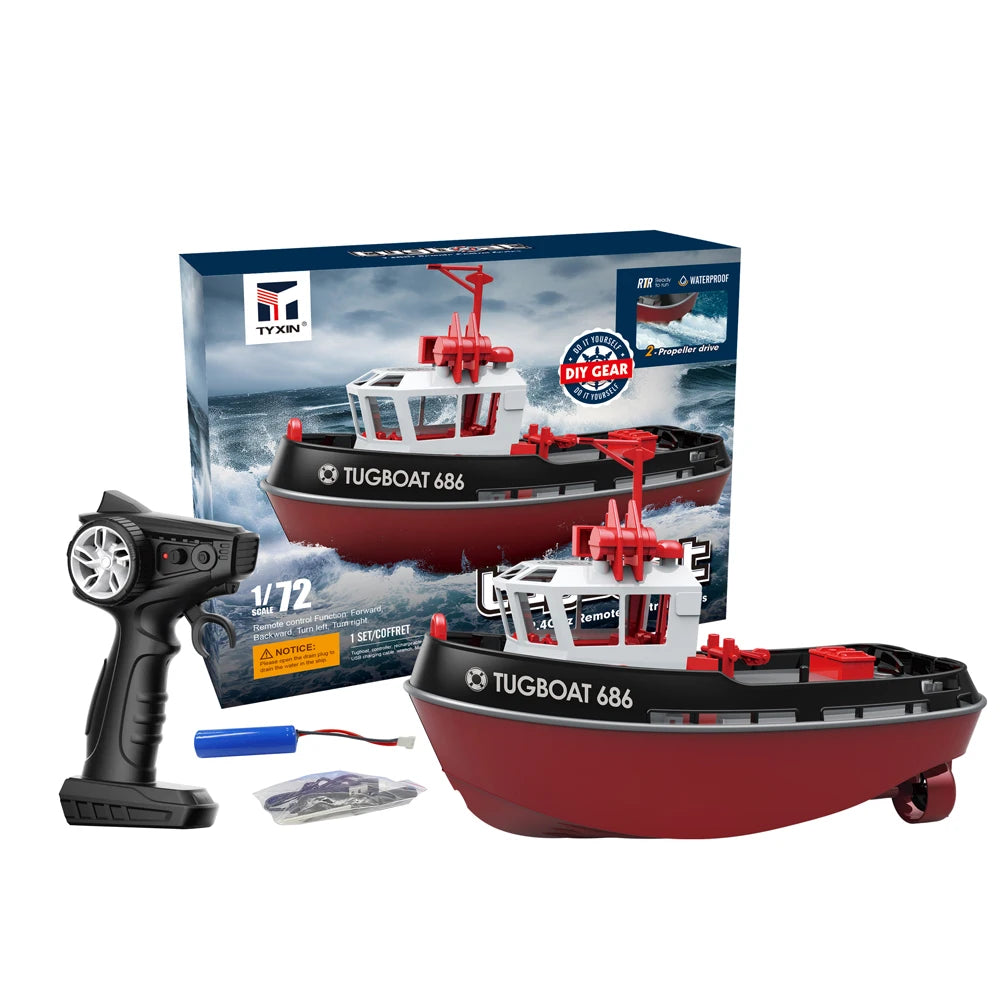 JIKEFUN 686 Rc Boat 2.4G 1/72 Powerful Dual Motor Long Range Wireless Electric Remote Control Tugboat Model  Toys for Boys Gift