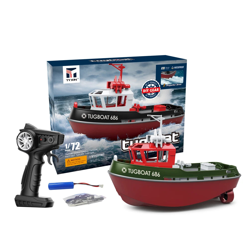JIKEFUN 686 Rc Boat 2.4G 1/72 Powerful Dual Motor Long Range Wireless Electric Remote Control Tugboat Model  Toys for Boys Gift