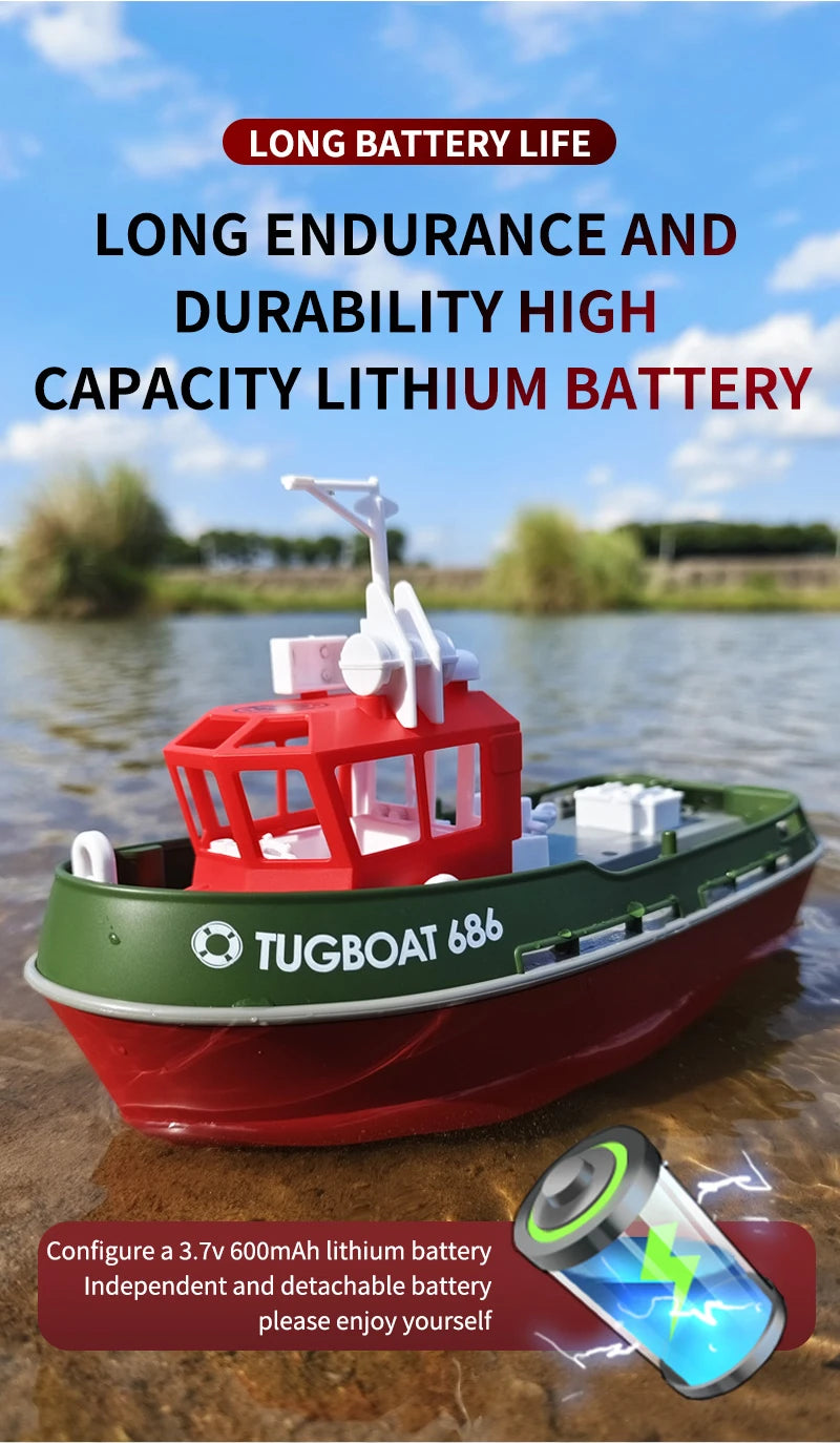 JIKEFUN 686 Rc Boat 2.4G 1/72 Powerful Dual Motor Long Range Wireless Electric Remote Control Tugboat Model  Toys for Boys Gift